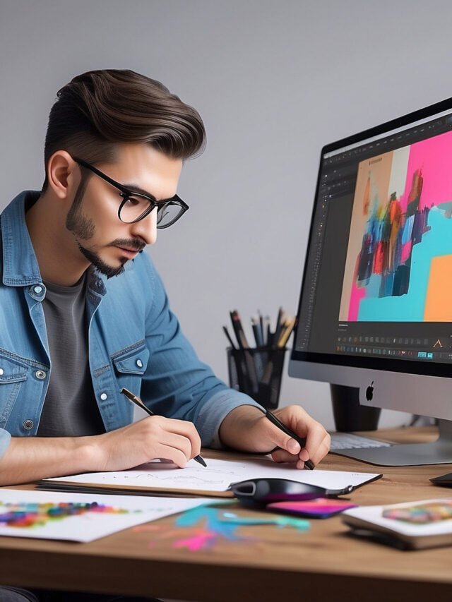 Graphic Designer Web Artist Working Retouching Photo