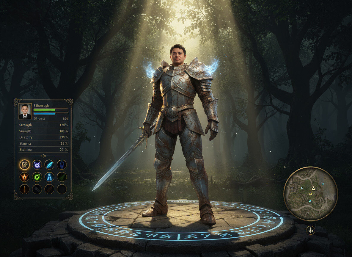 Fantasy RPG Character in Game Engine View style gemini ai 3d image