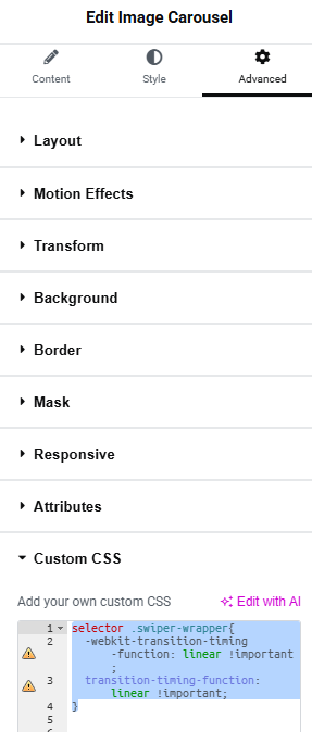 How to create a loop smooth image carousel slider in Elementor 7 custom CSS area in elementor pro