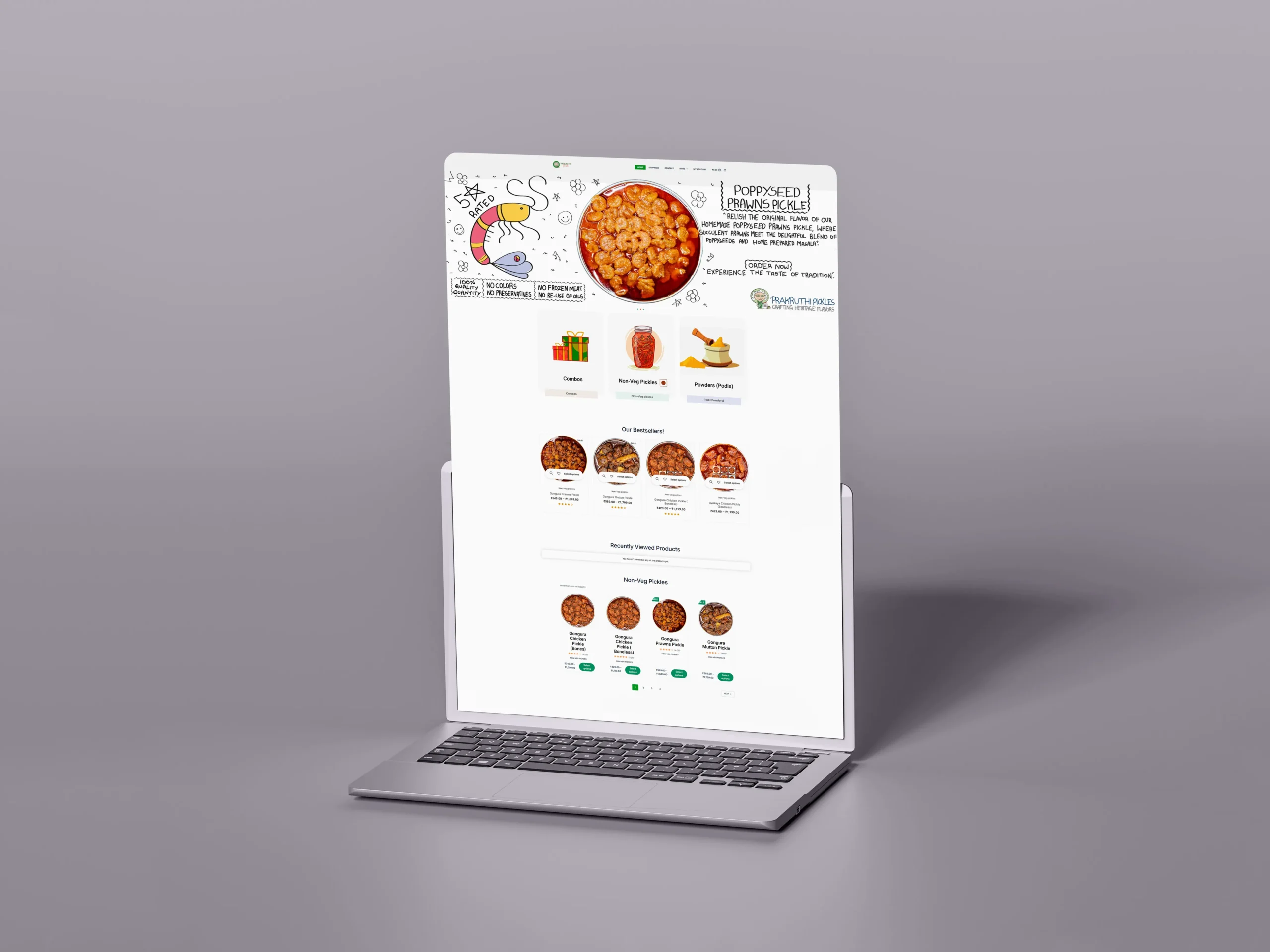 prakruthi pickles eCommerce website