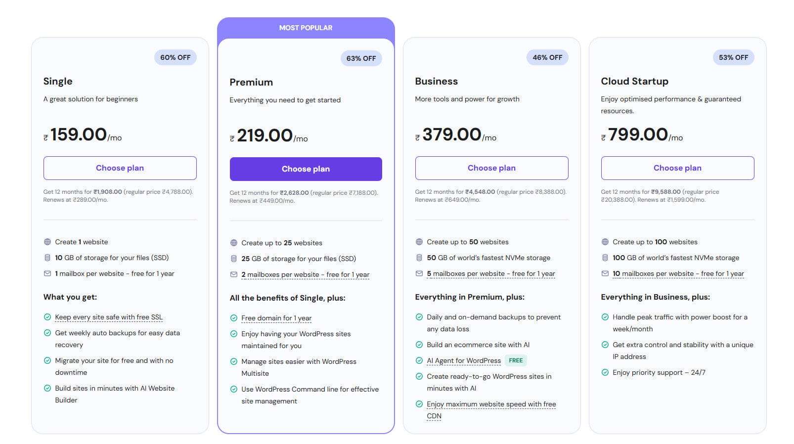 web hosting pricing plans from Hostinger