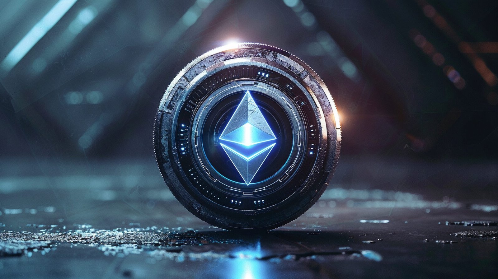 virtual ethereum coin icon with glowing light effects cryptocurrency transactions concept